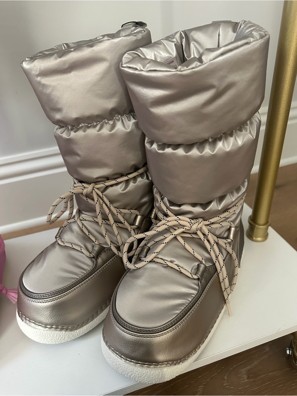 Zara Ivory Metallic Winter Boots